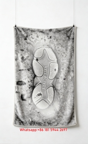 Balenciaga Sand Footprint Print Flannel Throw Blanket BA352